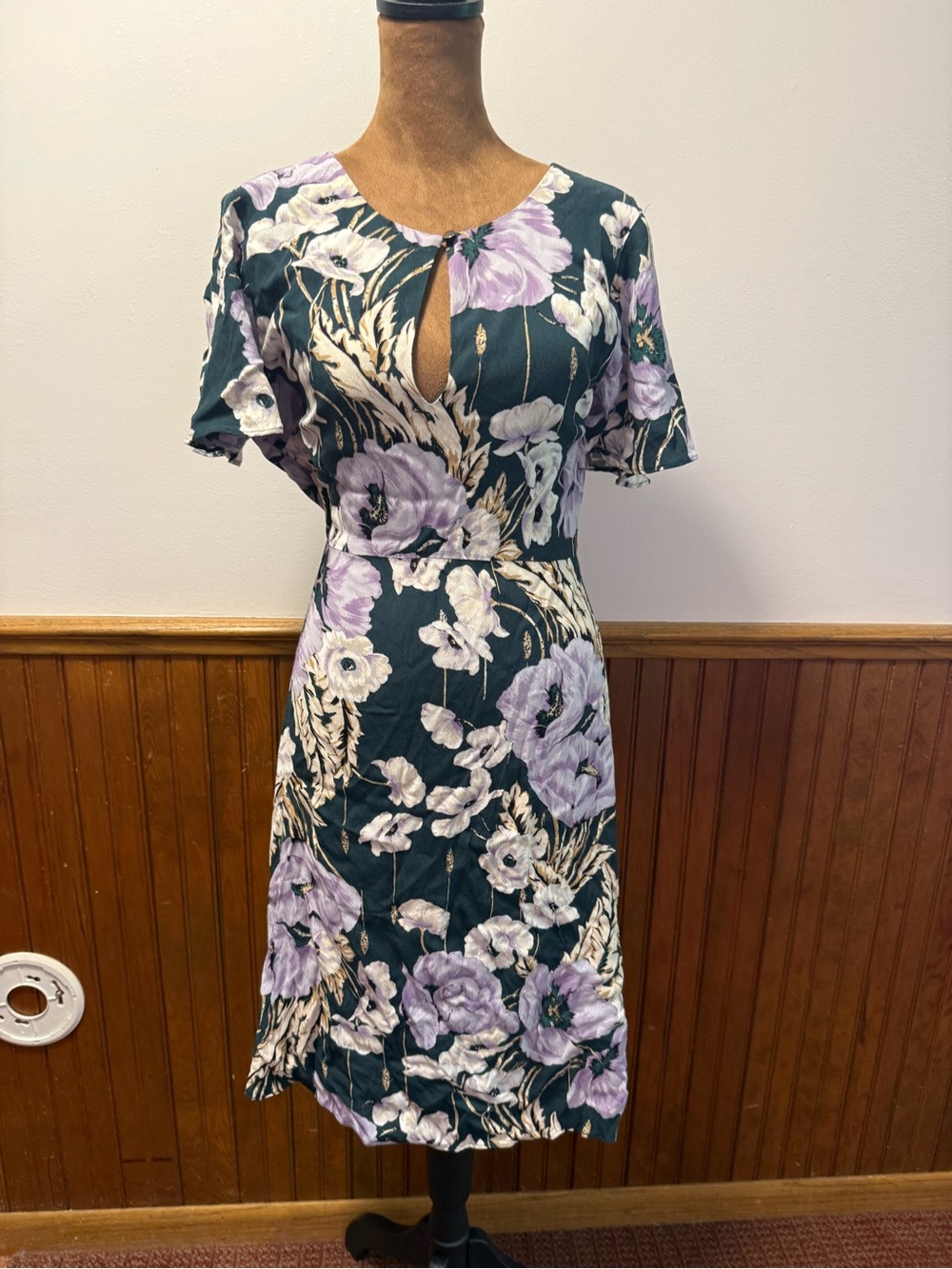 Ann Taylor Factory Floral Midi Dress in Dark Green and Lavender